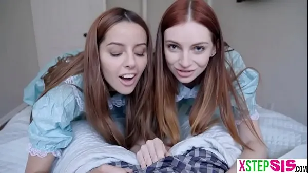 Watch Creepy teen stepsisters share his cock in a threesome best Clips
