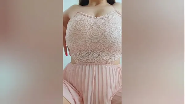 Watch Young cutie in pink dress playing with her big tits in front of the camera - DepravedMinx best Clips